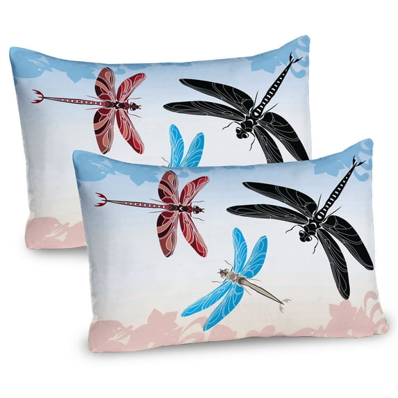 Ambesonne Dragonfly Pillow Sham 2 Pack, Exotic Animal Wing, 26"x20", Black Blue Pale Pink