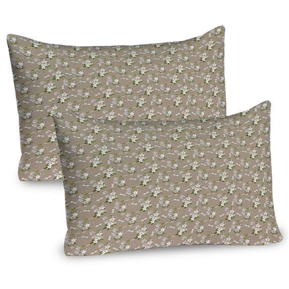 Ambesonne Dragonfly Pillow Sham 2 Pack, Jasmine Flowers in Spring, 26"x20", Warm Taupe and Olive Green