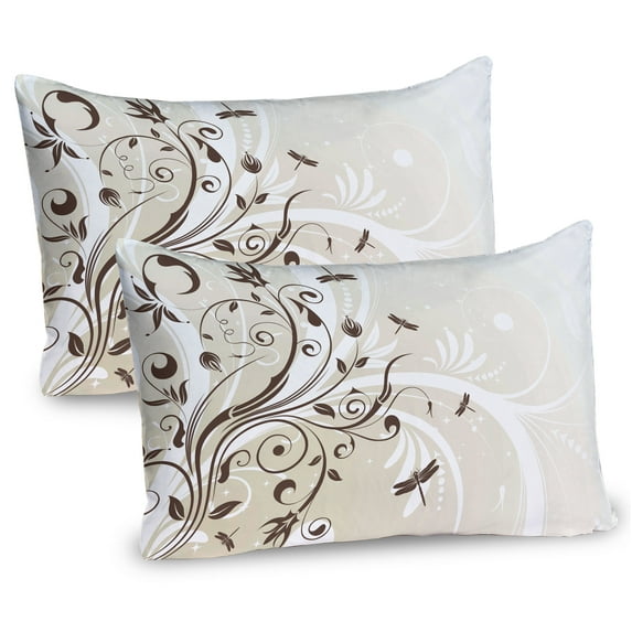 Ambesonne Dragonfly Pillow Sham 2 Pack, Seasonal Flourish, 36"x20", Eggshell Brown