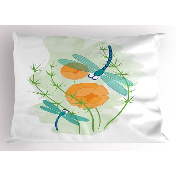 Ambesonne Dragonfly Pillow Sham, Colorful Nature Bugs, 26" X 20", Multicolor
