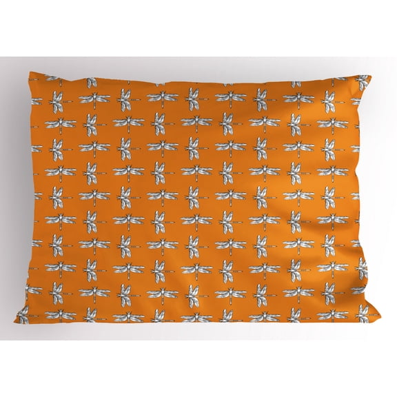 Ambesonne Dragonfly Pillow Sham, Wildlife Sketch Bug, 26" X 20", Orange Black and White