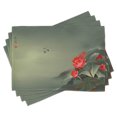 thumbnail image 1 of Ambesonne Dragonfly Place Mats Set of 4, Lotus Blooms Tones, Standard Size, Red Reseda Green, 1 of 6