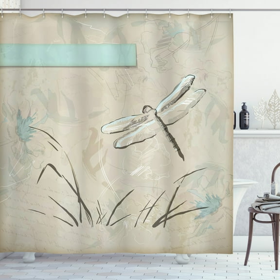 Ambesonne Dragonfly Shower Curtain, Romantic Sketch Art, 69"Wx84"L, Seafoam and Tan