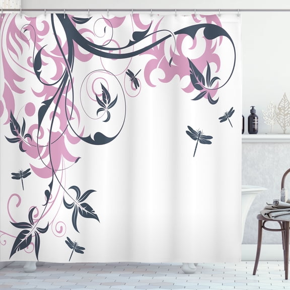 Ambesonne Dragonfly Shower Curtain, Swirling Floral Damask, 69"Wx70"L, Pale Lilac