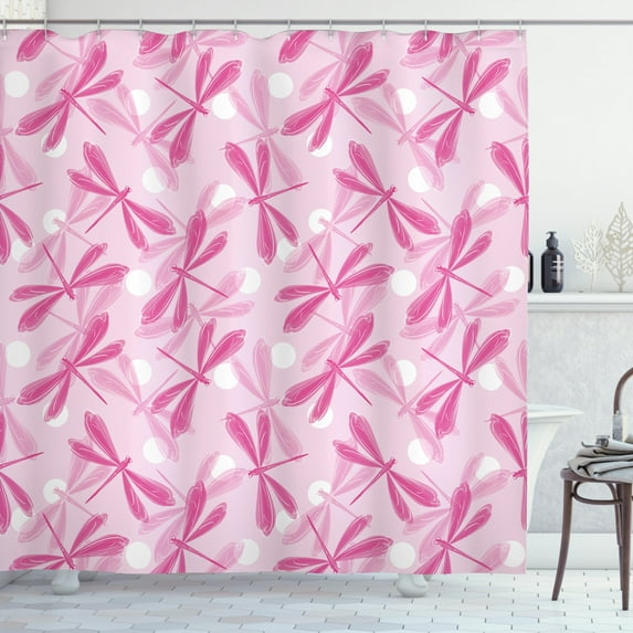 Ambesonne Dragonfly Shower Curtain, Vibrant Wings Insect, 69"Wx84"L, Pale Pink Fuchsia