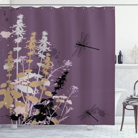 Ambesonne Dragonfly Shower Curtain, Wildflowers Pattern Art, 69"Wx70"L, Mauve Taupe