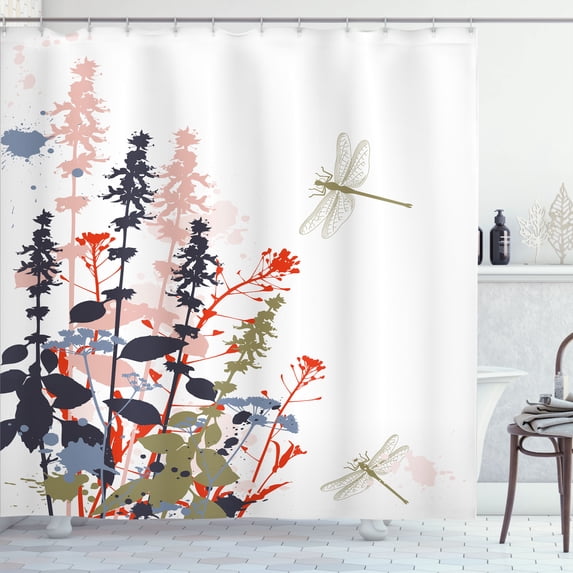 Ambesonne Dragonfly Shower Curtain, Wildflowers Pattern Art, 69"Wx70"L, Slate Brown