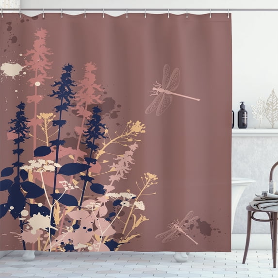 Ambesonne Dragonfly Shower Curtain, Wildflowers Pattern Art, 69"Wx75"L, Pale Chocolate