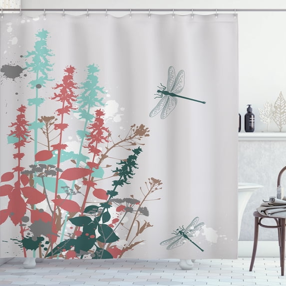 Ambesonne Dragonfly Shower Curtain, Wildflowers Pattern Art, 69"Wx84"L, Pale Grey