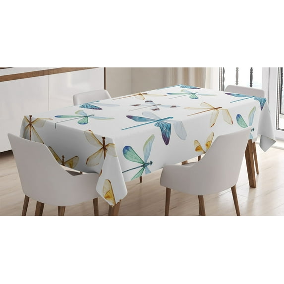 Ambesonne Dragonfly Tablecloth Rectangular Table Cover, Regular Lines Insects, 60"x90", Orange Blue