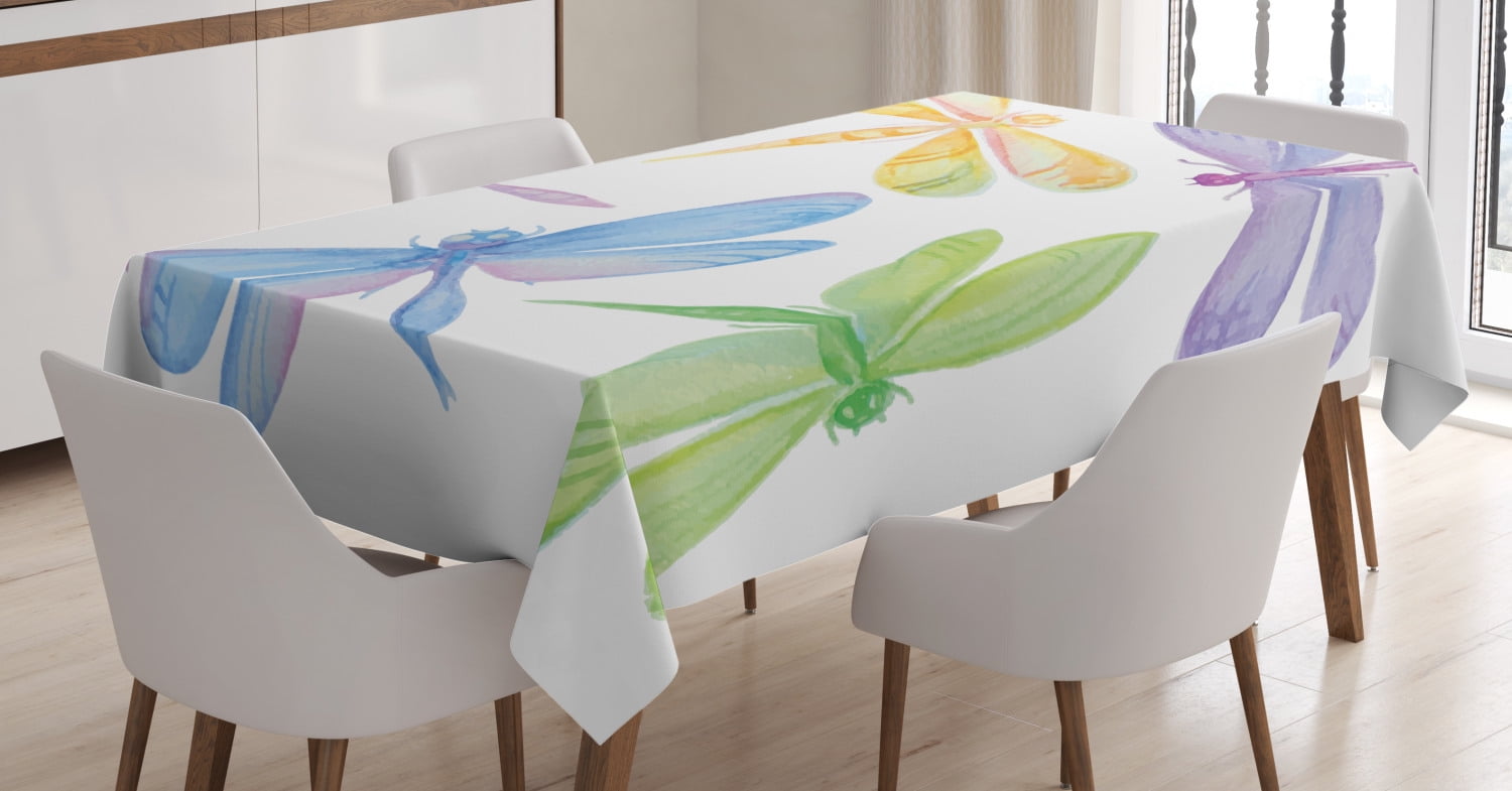 Ambesonne Dragonfly Tablecloth Rectangular Table Cover, Watercolor ...