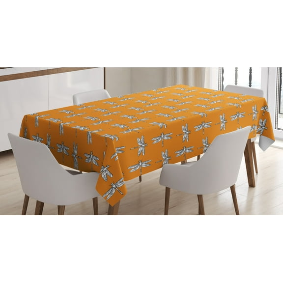 Ambesonne Dragonfly Tablecloth Rectangular Table Cover, Wildlife Sketch Bug, 60"x90", Orange Black and White