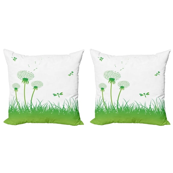 Ambesonne Dragonfly Throw Pillow Cover 2 Pack, Ecology Greenland, 24", Lime Green White