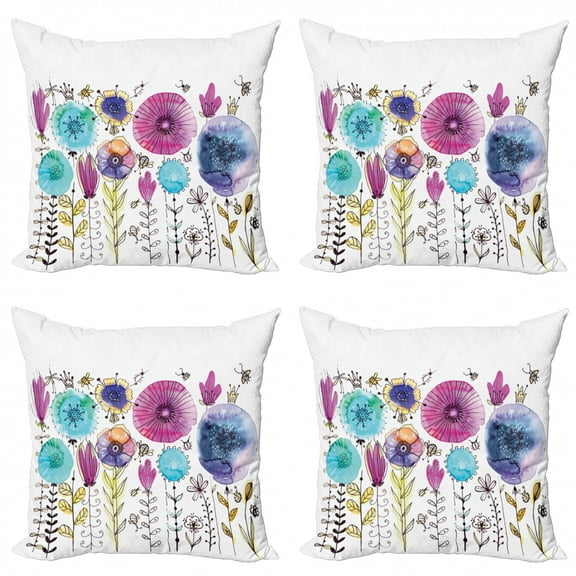 Ambesonne Dragonfly Throw Pillow Cover 4 Pack, Hello Summer Concept, 18", Pink Blue