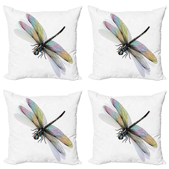 Ambesonne Dragonfly Throw Pillow Cover 4 Pack, Shady Ornate Pattern, 24", Multicolor