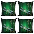 thumbnail image 1 of Ambesonne Dragonfly Throw Pillow Cover 4 Pack, Vivid Gemstone, 20", Emerald Multicolor, 1 of 6