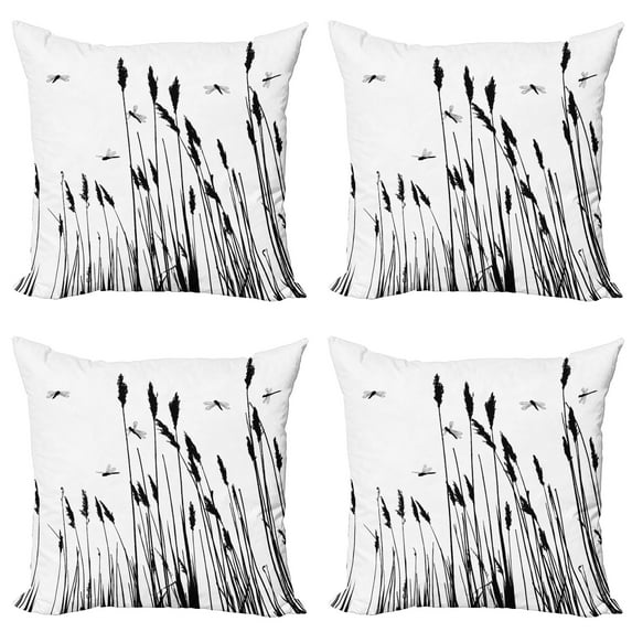 Ambesonne Dragonfly Throw Pillow Cover 4 Pack, Wheat Field Autumn, 20", Black White