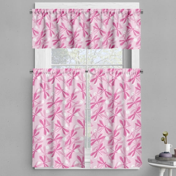 Ambesonne Dragonfly Valance & Curtain, Vibrant Wings Insect, 55"x45", Pale Pink Fuchsia
