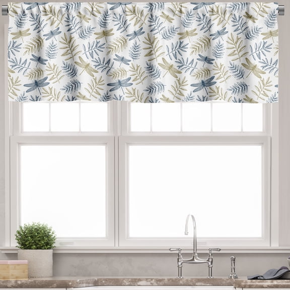 Ambesonne Dragonfly Valance Pack of 2, Fall Foliage and Insects, 54"X18", Slate Blue Khaki White