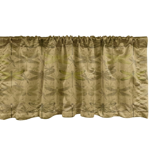 Ambesonne Dragonfly Valance Pack of 2, Flying Insects Vintage, 42"X18", Dark Mustard Fawn and Khaki