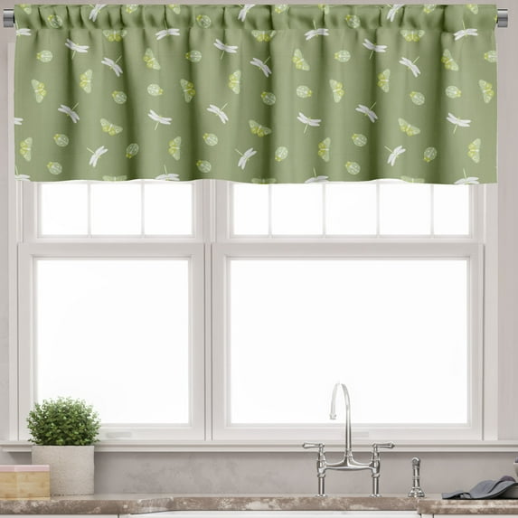 Ambesonne Dragonfly Valance Pack of 2, Insects Vintage Style, 54"X12", Olive Green and Pearl