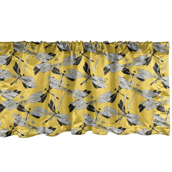 Ambesonne Dragonfly Valance Pack of 2, Jumble Animals Sketch, 54"X12", Earth Yellow Dark Grey