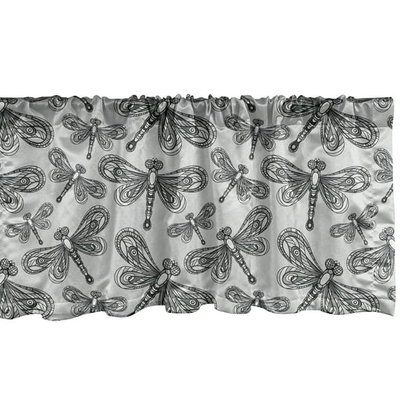 Ambesonne Dragonfly Valance Pack of 2, Repetitive Insects Art, 42"X12", Pale Grey and Dimgray