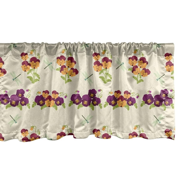Ambesonne Dragonfly Window Valance, Colorful Pansy Flowers, 54" X 18", Eggshell Multicolor