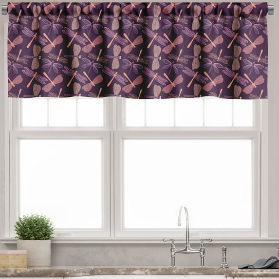 Ambesonne Dragonfly Window Valance, Girls Vintage Animal, 54" X 12", Purple Peach