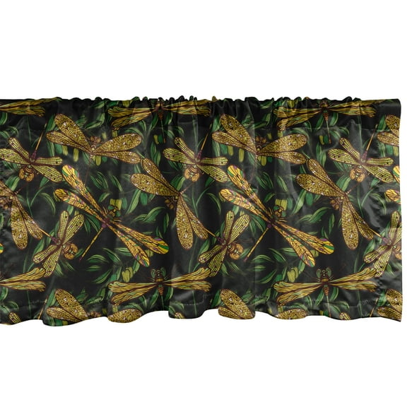 Ambesonne Dragonfly Window Valance, Green Leaves, 54" X 18", Multicolor