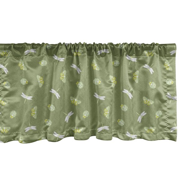 Ambesonne Dragonfly Window Valance, Insects Vintage Style, 42" x 12", Olive Green and Pearl