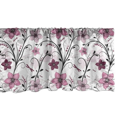 Ambesonne Dragonfly Window Valance, Shabby Plant Florets, 54" X 18", Pale Pink Dried Rose