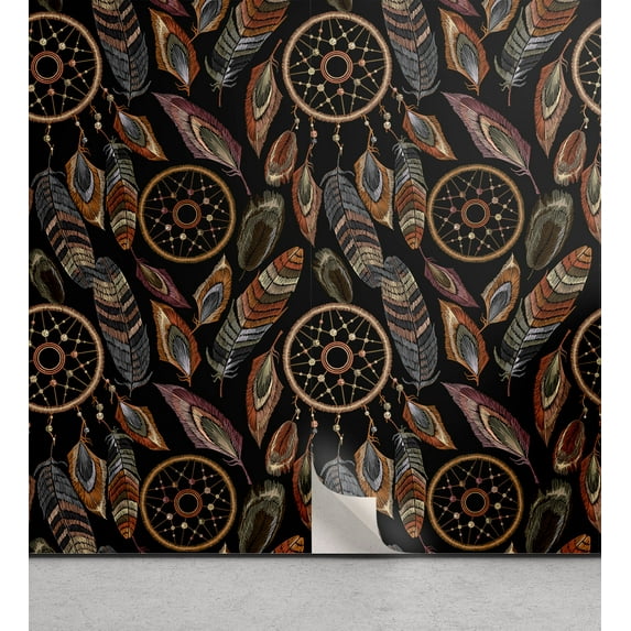 Ambesonne Dream Catcher Peel & Stick Wallpaper for Home, Tribal Hoop Feathers, 13"x36", Ginger Lilac and Dark Grey