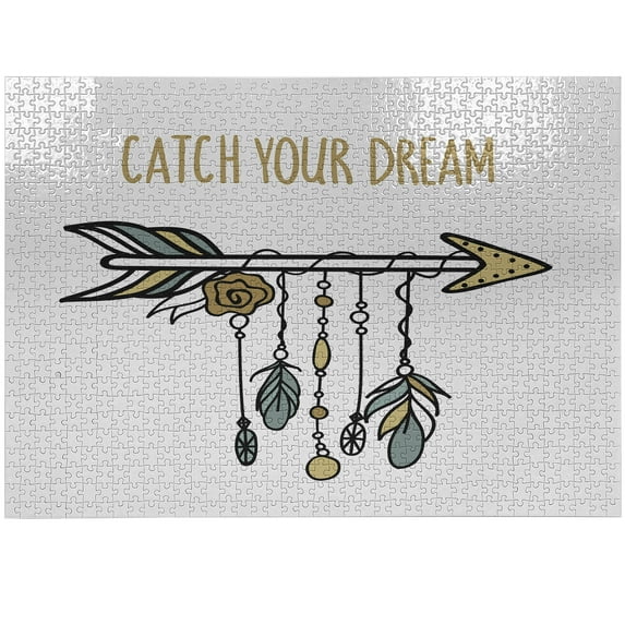 Ambesonne Dream Jigsaw Puzzle, Tribal Arrow with Feathers, Heirloom-Quality Fun Activity for Family Durable Cardboard, 1000 pcs, Sand Brown Blue Grey