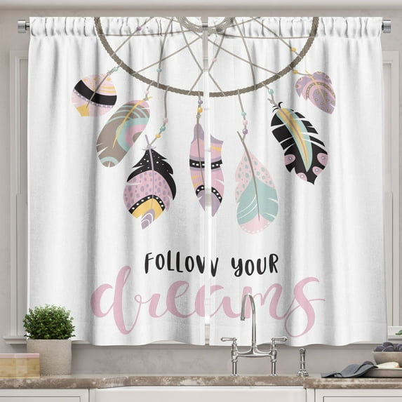 Ambesonne Dream Kitchen Curtains, Dreamcatcher Bohemian, 55"x39", Multicolor