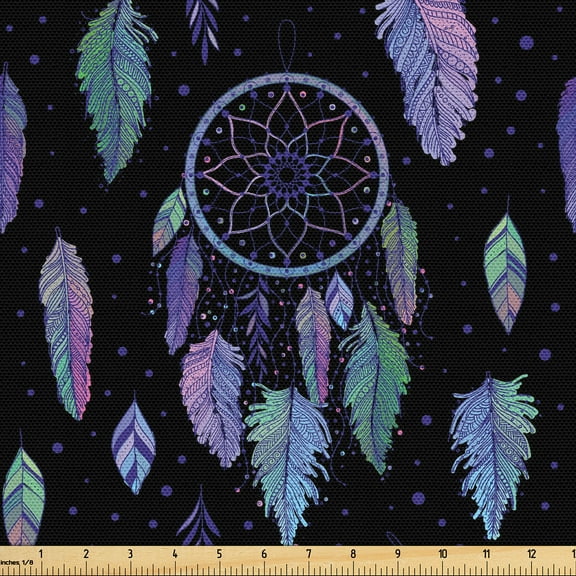 Ambesonne Dreamcatcher Fabric by the Yard Upholstery, Trippy Cosmic Mandala, 1 Yard, Charcoal Grey Pale Lilac