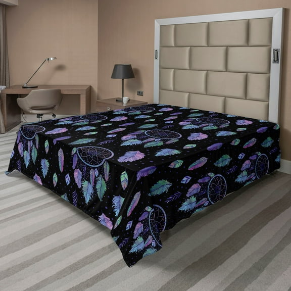 Ambesonne Dreamcatcher Flat Bedding Sheet Soft Top Sheet, Trippy Cosmic Mandala, California King, Charcoal Grey Pale Lilac
