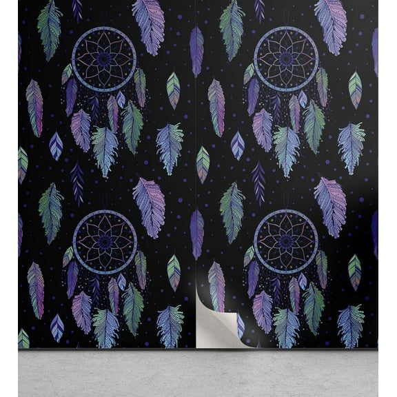 Ambesonne Dreamcatcher Peel & Stick Wallpaper for Home, Trippy Cosmic Mandala, 13"x100", Charcoal Grey Pale Lilac