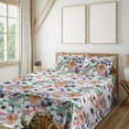 thumbnail image 1 of Ambesonne Dreamy Floral Fitted & Flat Sheet with Shams 4 Pcs Set, Aquarelle Anemones, Full, Burnt Sienna Off White, 1 of 5