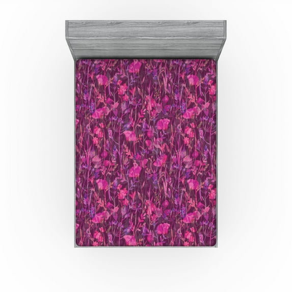 Ambesonne Dreamy Floral Fitted Sheet, Flowers of Wild Life, California King, Magenta Dark Magenta