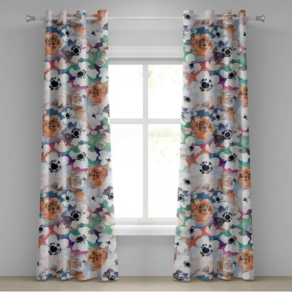 Ambesonne Dreamy Floral Grommet Curtain, Aquarelle Anemones, 50"x108", Burnt Sienna Off White