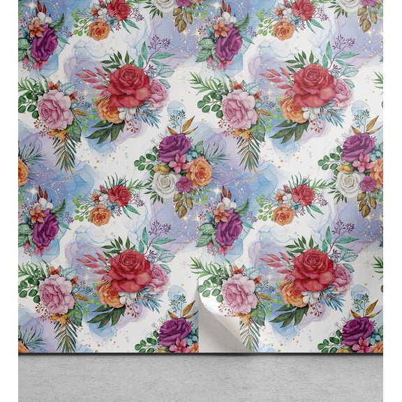 Ambesonne Dreamy Floral Peel & Stick Wallpaper for Home, Fantasy Bloom Boho, 13"x72", Dark Coral Multicolor