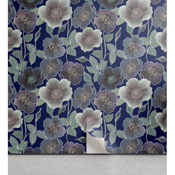 Ambesonne Dreamy Floral Peel & Stick Wallpaper for Home, Fantasy Woods Blooms, 13"x36", Indigo Peacock Green