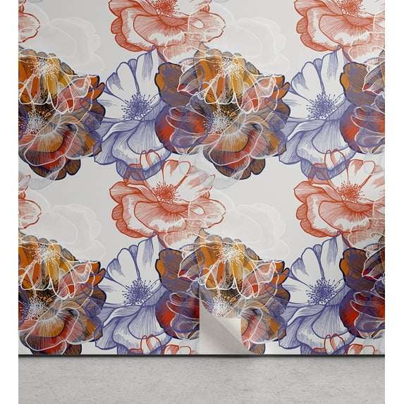 Ambesonne Dreamy Floral Peel & Stick Wallpaper for Home, Tropical Art Flowers, 13"x36", Dark Coral Blue Violet