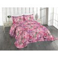 thumbnail image 1 of Ambesonne Dreamy Floral Quilted Coverlet 3 Pcs, Fantasy Flowers Retro, Queen Size, Pastel Pink Fuchsia, 1 of 4