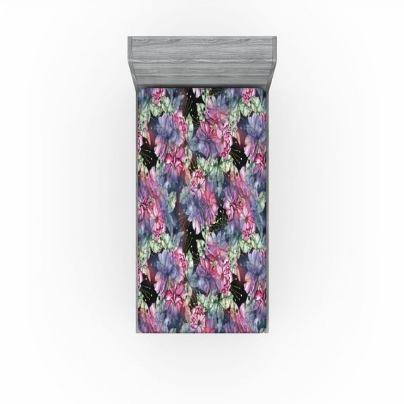 Ambesonne Dreamy Flowers Fitted Sheet, Dreamy Floral Botany, Twin Size, Pale Fuchsia Seafoam Rose