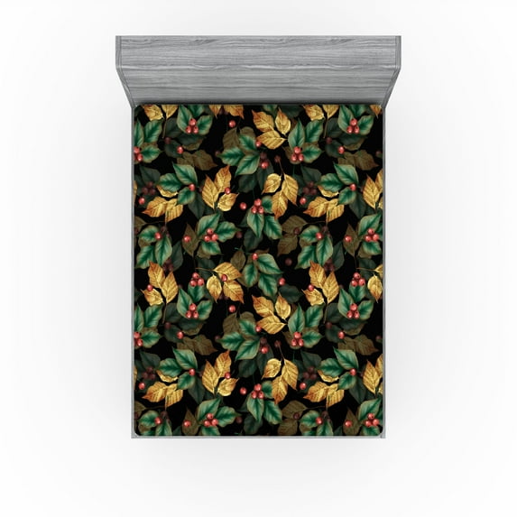Ambesonne Dreamy Forest Fitted Sheet, Leafy Scene Jungle, King Size, Mustard Sea Green Coral