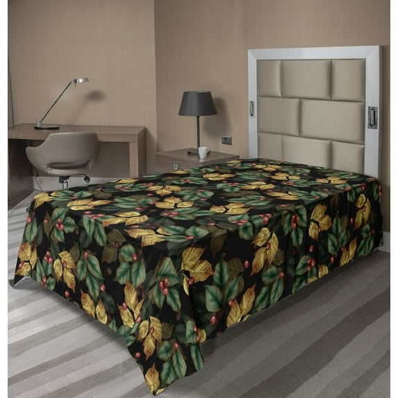 Ambesonne Dreamy Forest Flat Bedding Sheet Soft Top Sheet, Leafy Scene Jungle, Twin, Mustard Sea Green Coral