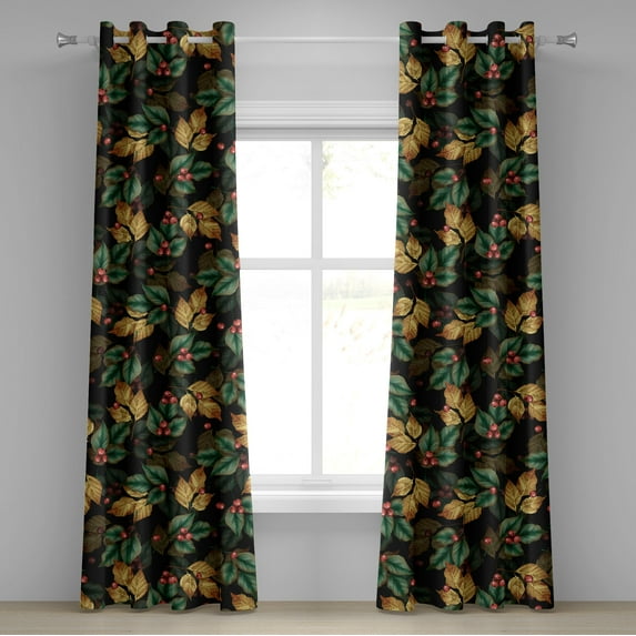 Ambesonne Dreamy Forest Grommet Curtain, Leafy Scene Jungle, 50"x72", Mustard Sea Green Coral