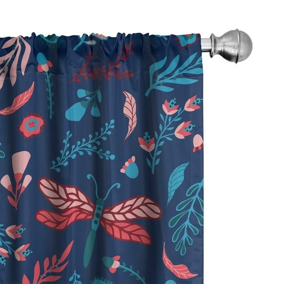 Ambesonne Dreamy Jungle Curtains, Bohemian Night Moth, Pair of 28"x84", Dark Violet Dark Coral